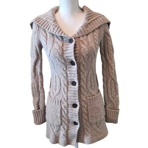 Banana Republic Beige Cable Knit Lambswool Angora Cardigan Sweater Belted Medium